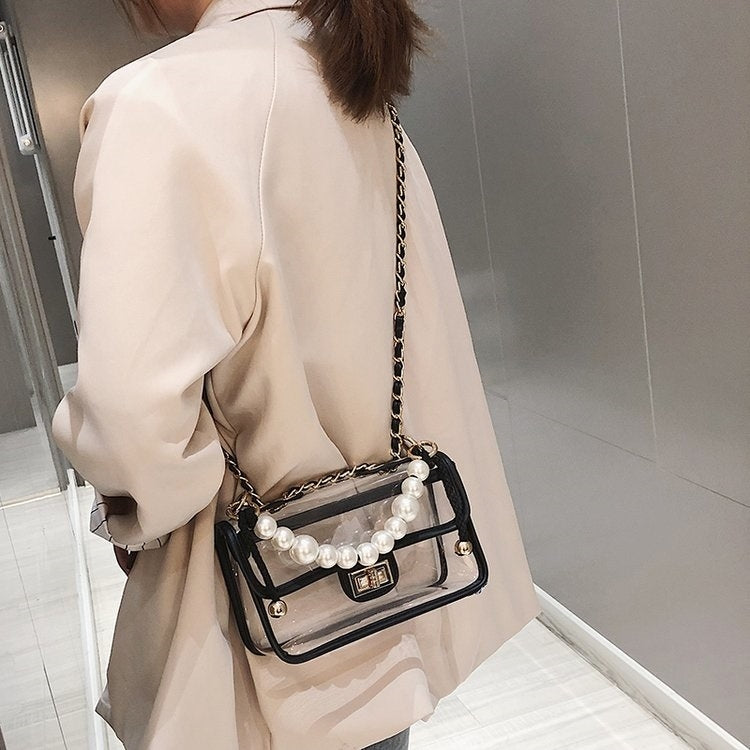 Pearl portable Transparent Single Shoulder Bag Ladies Handbag Messenger Bag