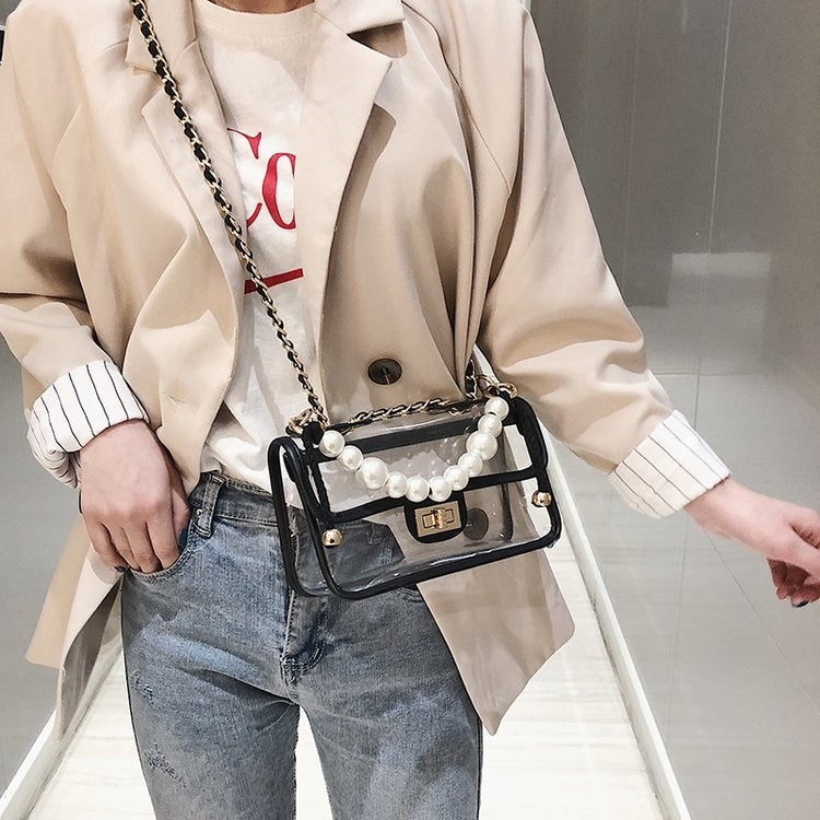 Pearl portable Transparent Single Shoulder Bag Ladies Handbag Messenger Bag