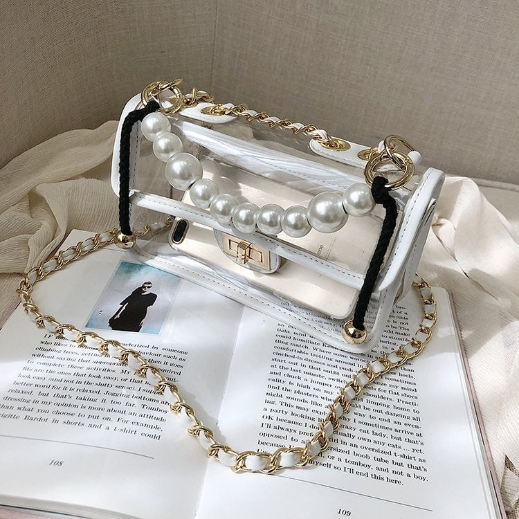 Pearl portable Transparent Single Shoulder Bag Ladies Handbag Messenger Bag