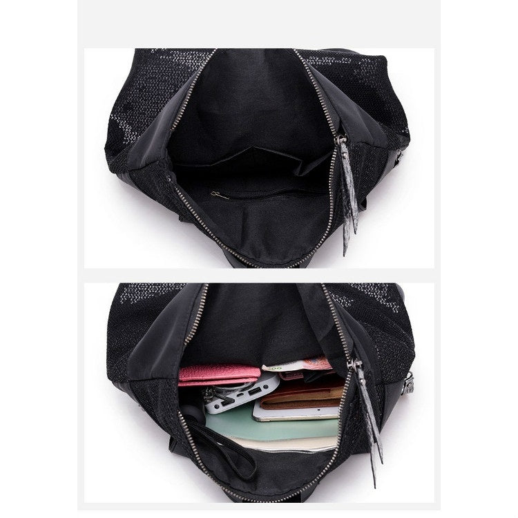 Fashion Mesh Sequin Shoulder Bag Ladies Handbag Messenger Bag (Black)