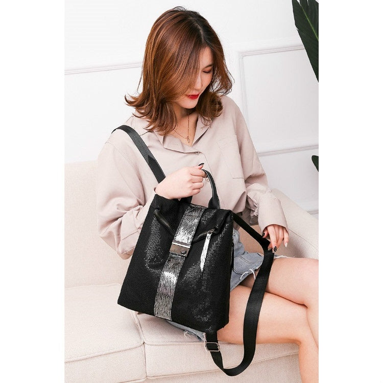 Fashion Mesh Sequin Shoulder Bag Ladies Handbag Messenger Bag (Black)