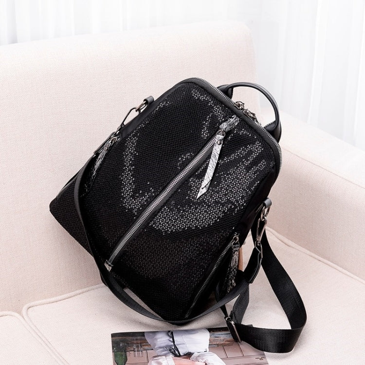 Fashion Sequined Zipper Single Shoulder Bag Ladies Handbag Messenger Bag (Black)