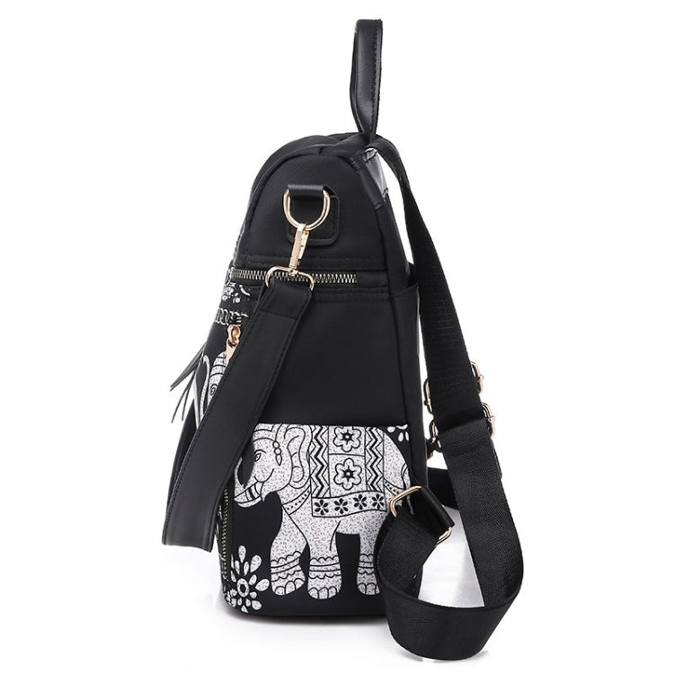 Fashion Elephant Pattern Oxford Cloth Shoulder Bag Ladies Handbag Multi-function Messenger Bag (Black)