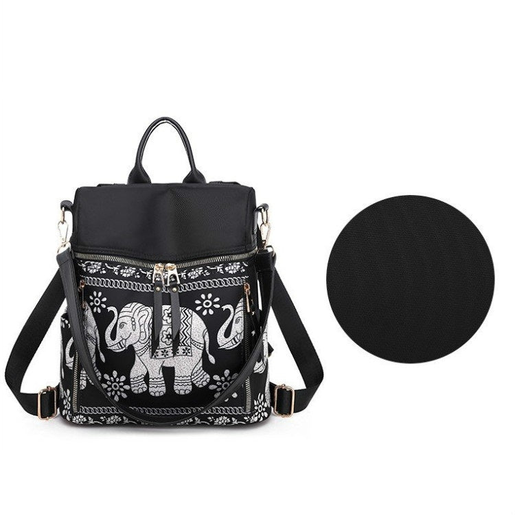 Fashion Elephant Pattern Oxford Cloth Shoulder Bag Ladies Handbag Multi-function Messenger Bag (Black)