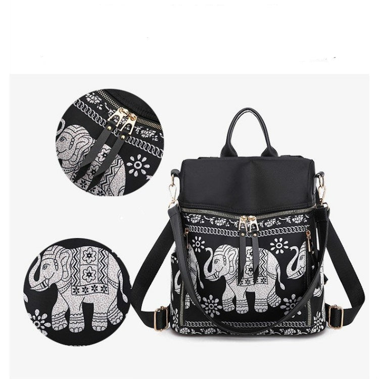 Fashion Elephant Pattern Oxford Cloth Shoulder Bag Ladies Handbag Multi-function Messenger Bag (Black)