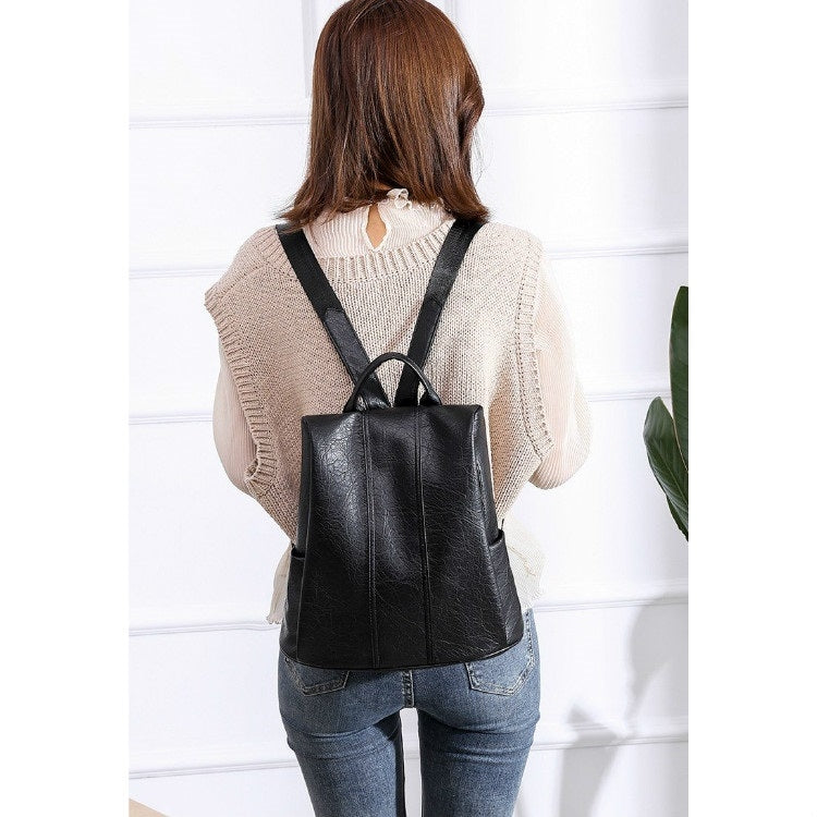 Solid Color Anti-theft PU Leather Double Shoulders Backpack Bag Ladies Handbag