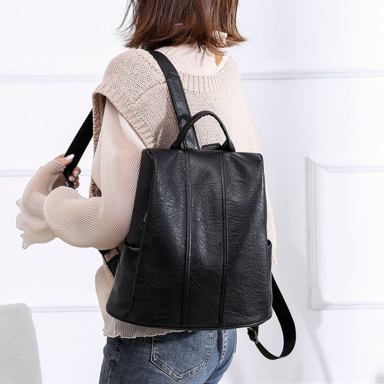 Solid Color Anti-theft PU Leather Double Shoulders Backpack Bag Ladies Handbag