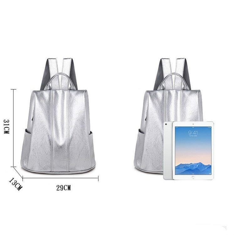 Solid Color Anti-theft PU Leather Double Shoulders Backpack Bag Ladies Handbag