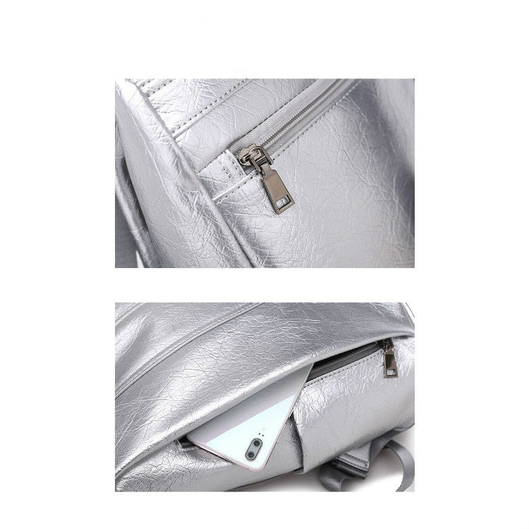 Solid Color Anti-theft PU Leather Double Shoulders Backpack Bag Ladies Handbag
