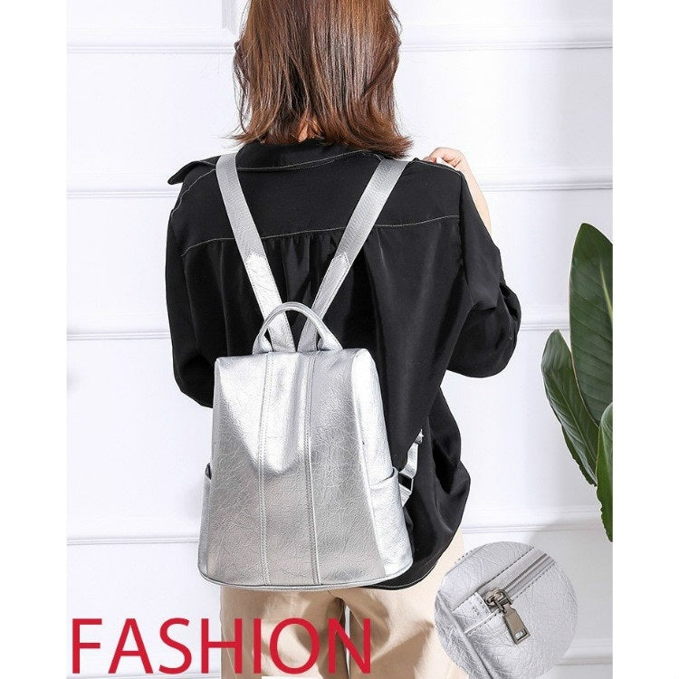 Solid Color Anti-theft PU Leather Double Shoulders Backpack Bag Ladies Handbag