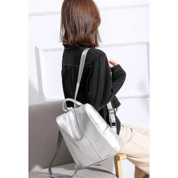 Solid Color Anti-theft PU Leather Double Shoulders Backpack Bag Ladies Handbag