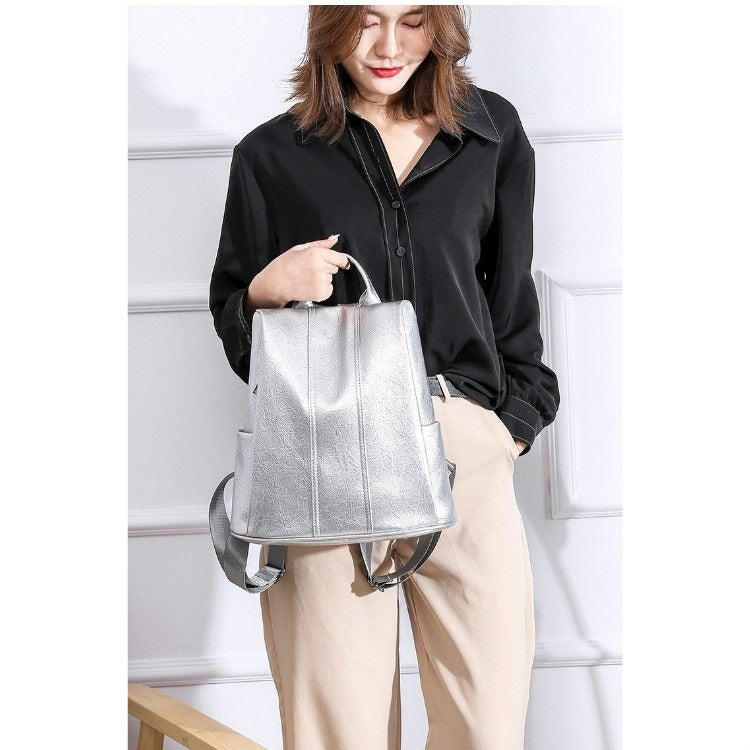 Solid Color Anti-theft PU Leather Double Shoulders Backpack Bag Ladies Handbag