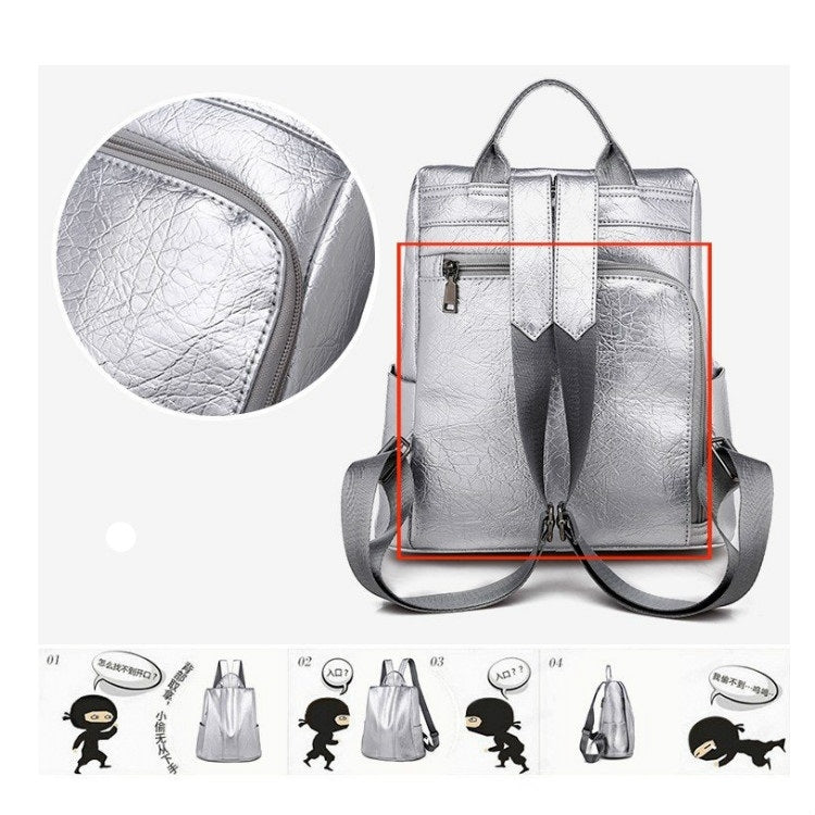 Solid Color Anti-theft PU Leather Double Shoulders Backpack Bag Ladies Handbag