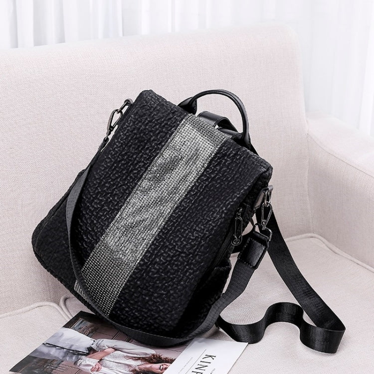 Anti-theft Sequin PU Leather Double Shoulders Backpack Bag Ladies Handbag (Black)