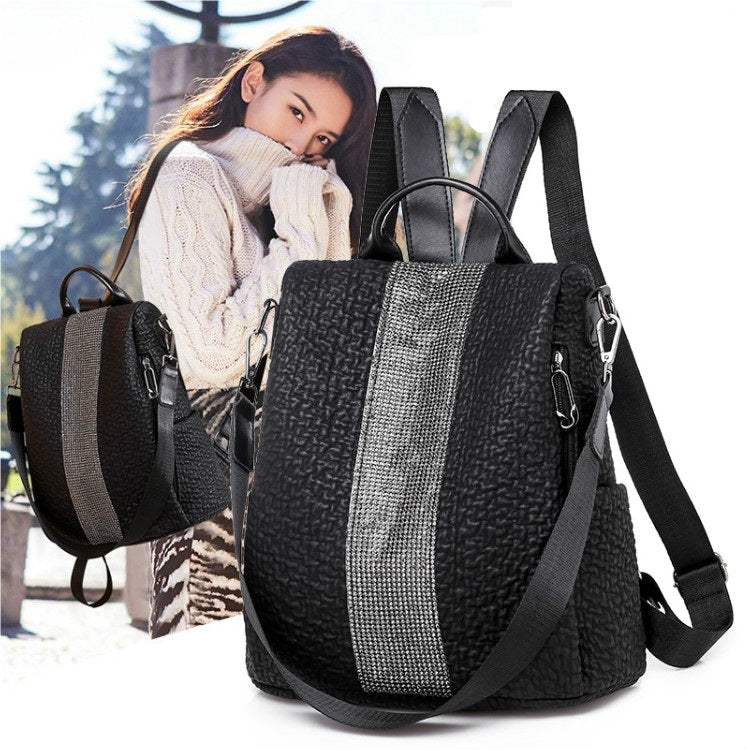Anti-theft Sequin PU Leather Double Shoulders Backpack Bag Ladies Handbag (Black)