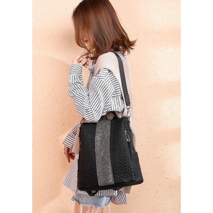 Anti-theft Sequin PU Leather Double Shoulders Backpack Bag Ladies Handbag (Black)