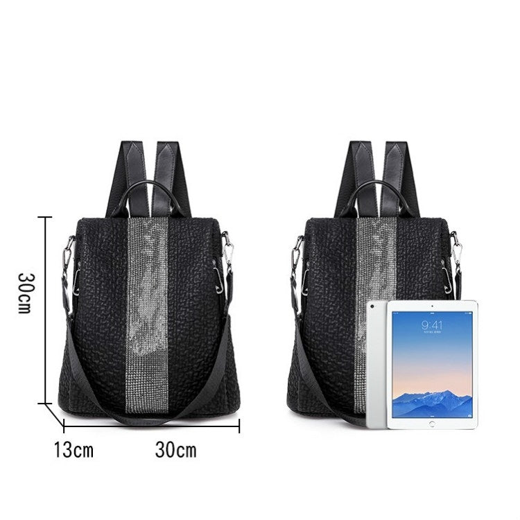 Anti-theft Sequin PU Leather Double Shoulders Backpack Bag Ladies Handbag (Black)