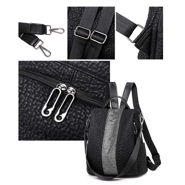 Anti-theft Sequin PU Leather Double Shoulders Backpack Bag Ladies Handbag (Black)