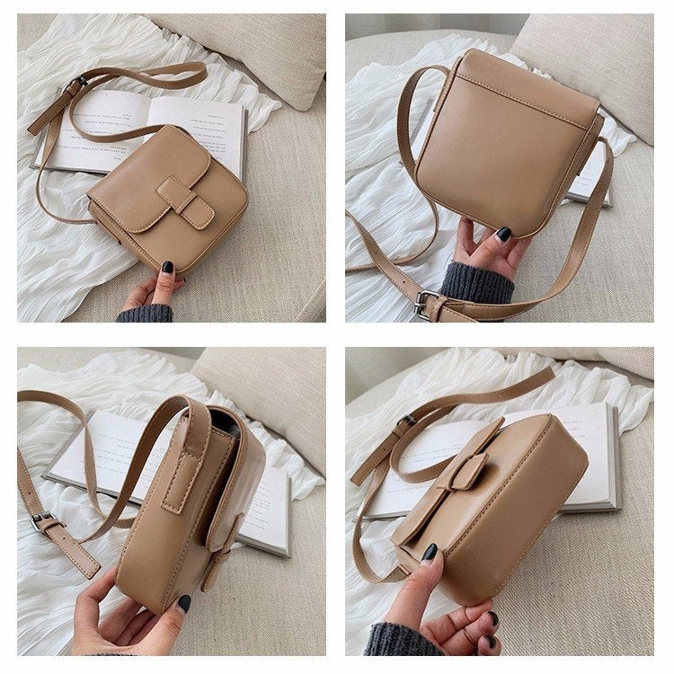 Pure Color Casual Small Square Bag Shoulder Bag Ladies Handbag Messenger Bag (Khaki)