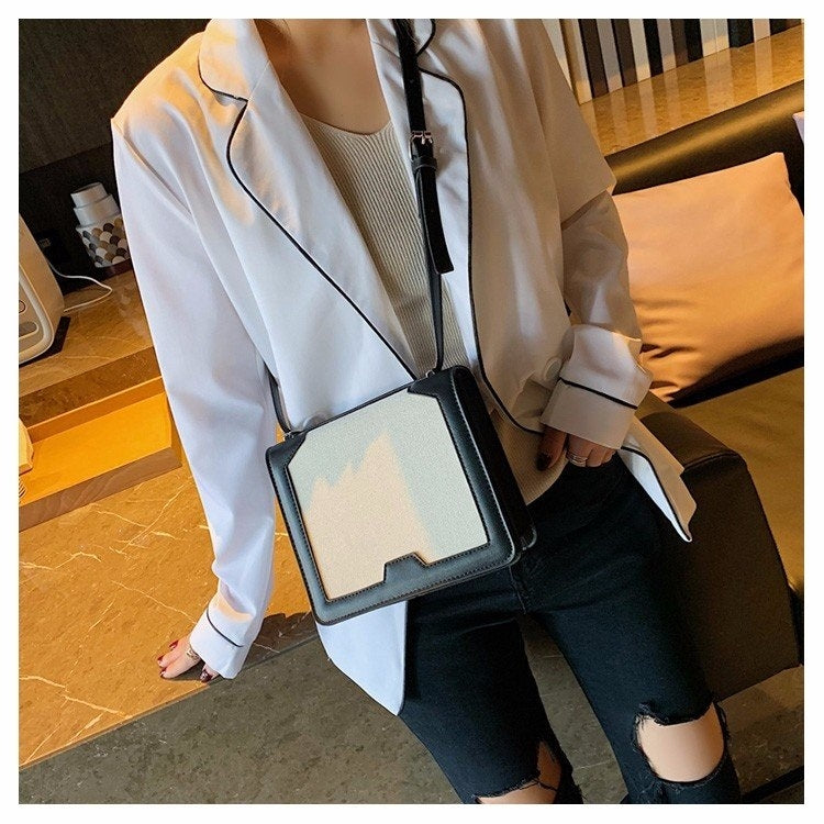 Cloth Texture + PU Color Matching Casual Small Square Bag Shoulder Bag Ladies Handbag Messenger Bag