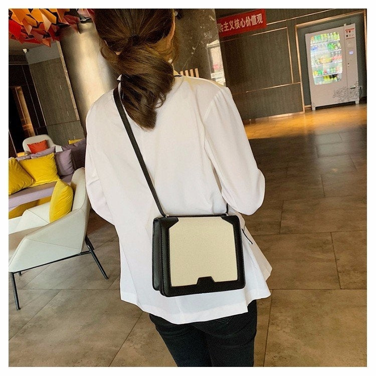 Cloth Texture + PU Color Matching Casual Small Square Bag Shoulder Bag Ladies Handbag Messenger Bag