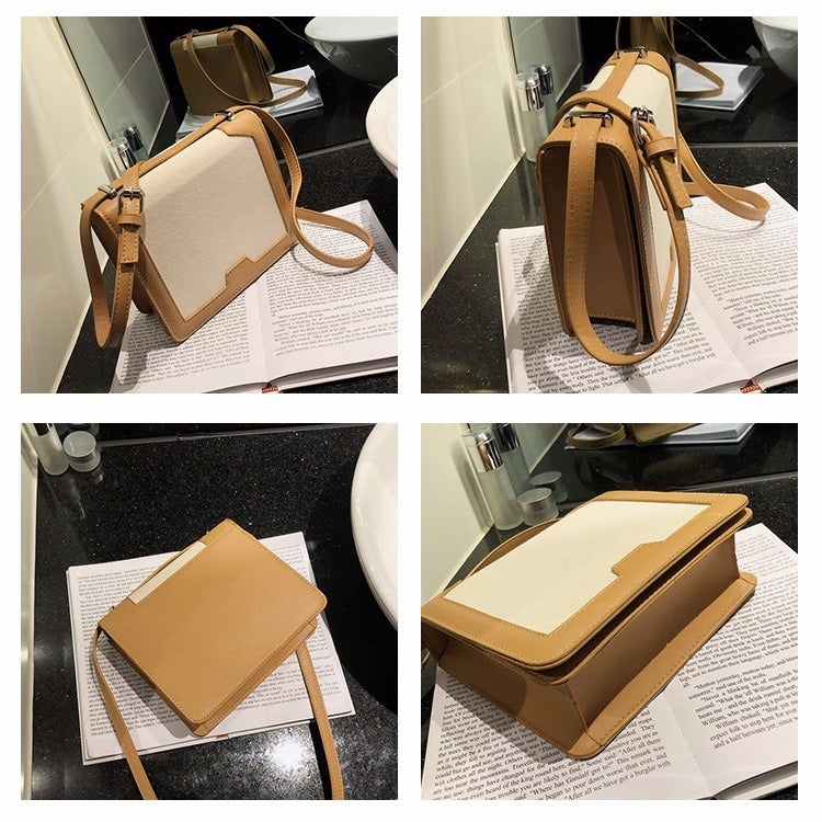 Cloth Texture + PU Color Matching Casual Small Square Bag Shoulder Bag Ladies Handbag Messenger Bag