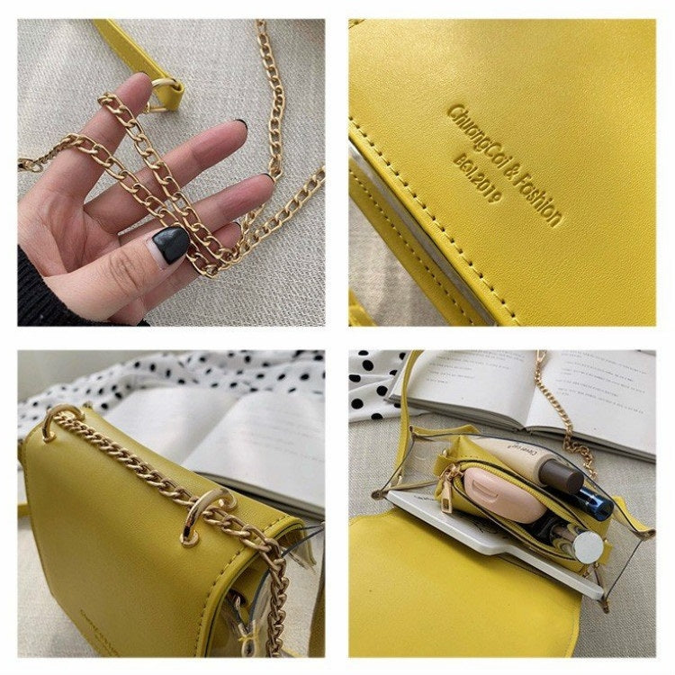 2 in 1 Solid Color Casual Small Square Bag Chain Shoulder Bag Ladies Handbag Messenger Bag