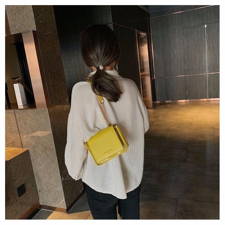 2 in 1 Solid Color Casual Small Square Bag Chain Shoulder Bag Ladies Handbag Messenger Bag