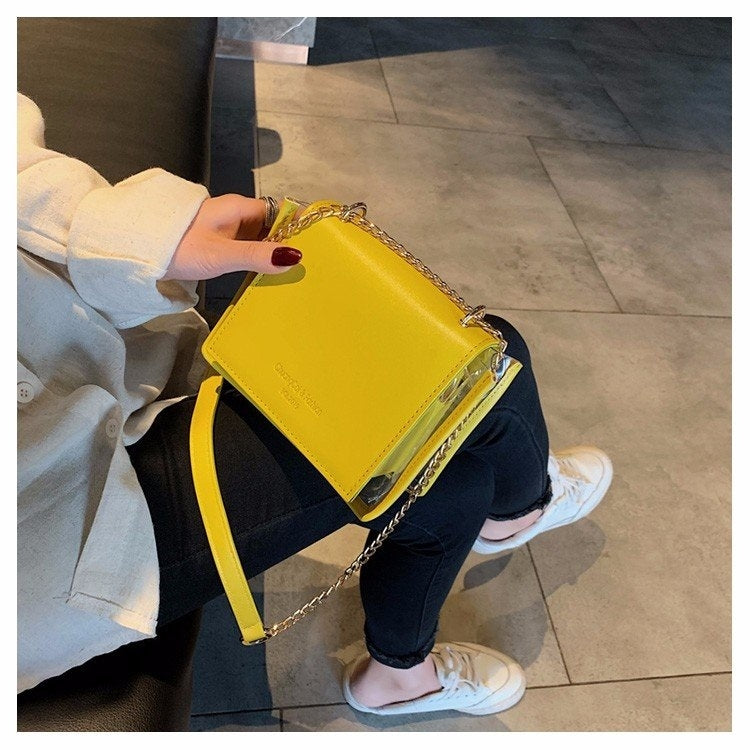 2 in 1 Solid Color Casual Small Square Bag Chain Shoulder Bag Ladies Handbag Messenger Bag