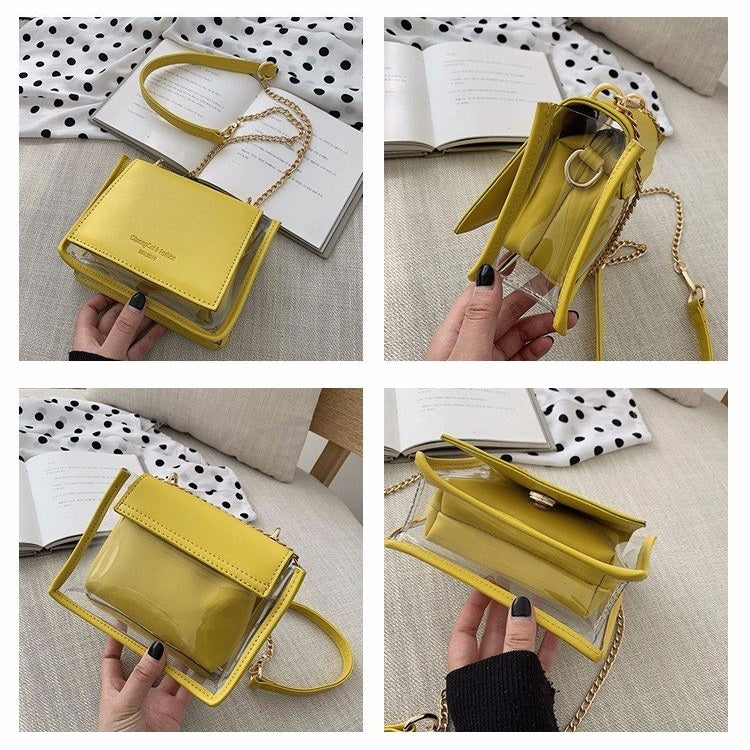 2 in 1 Solid Color Casual Small Square Bag Chain Shoulder Bag Ladies Handbag Messenger Bag