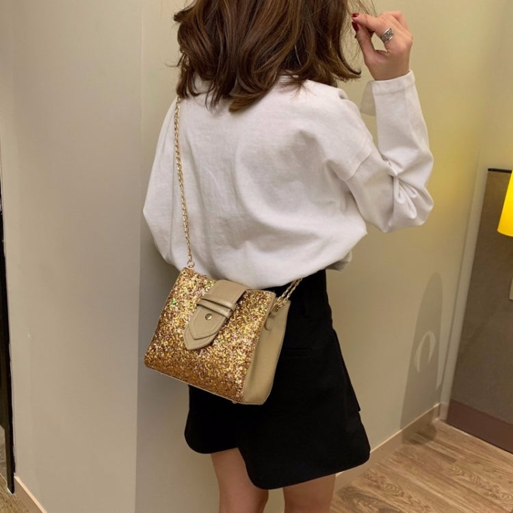 Fashion Glitter Big Belt Buckle Chain Single Shoulder Bag Ladies Handbag Messenger Bag (Gold)