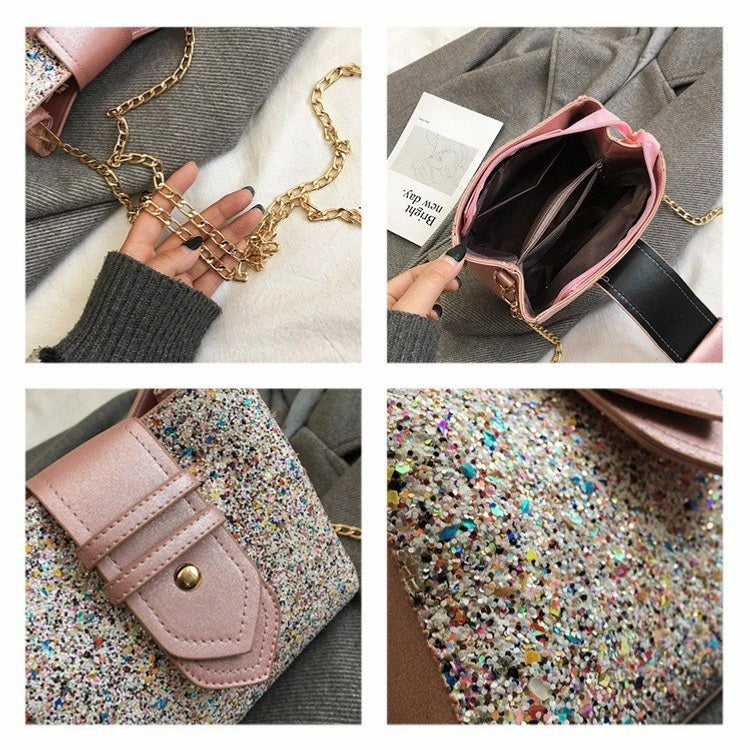 Fashion Glitter Big Belt Buckle Chain Single Shoulder Bag Ladies Handbag Messenger Bag (Gold)