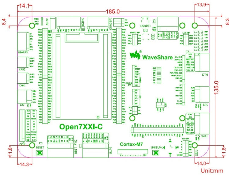 Waveshare Open746I-C Standard, STM32F7 Development Board
