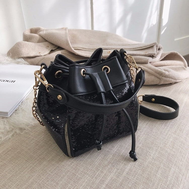 Fashion Sequins Drawstring Bucket Bag Chain Handbags Single Shoulder Bag Messenger Bag