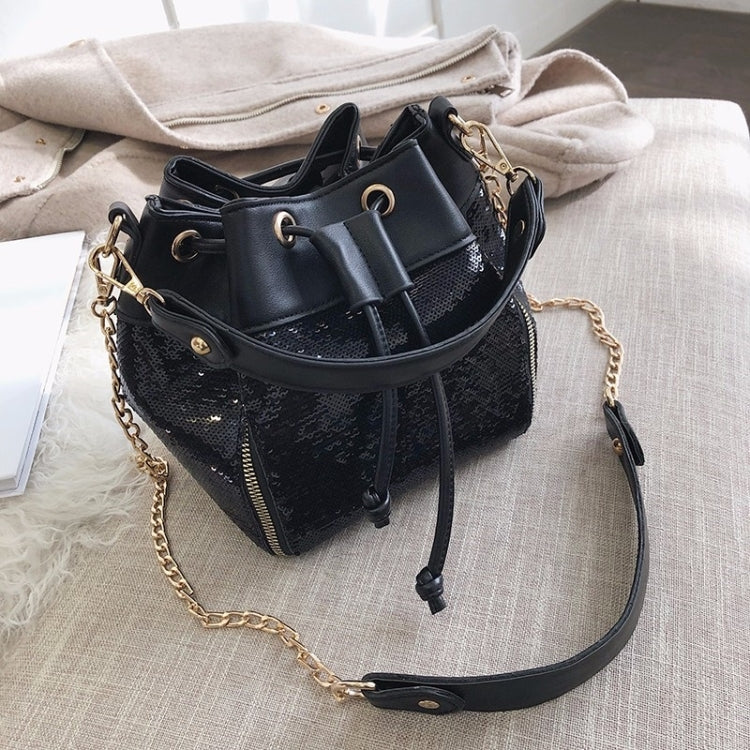 Fashion Sequins Drawstring Bucket Bag Chain Handbags Single Shoulder Bag Messenger Bag