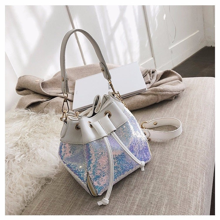 Fashion Sequins Drawstring Bucket Bag Chain Handbags Single Shoulder Bag Messenger Bag