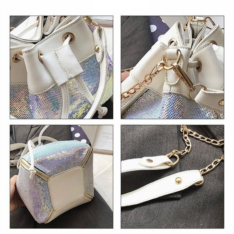 Fashion Sequins Drawstring Bucket Bag Chain Handbags Single Shoulder Bag Messenger Bag