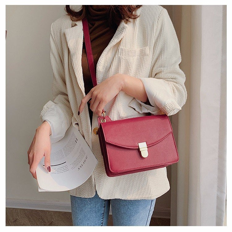 Pure Color Casual Small Square Bag Handbag Single Shoulder Bag Messenger Bag (Red)