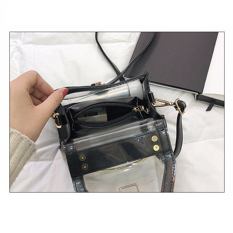 2 in 1 Transparent Handbag Single Shoulder Bag Messenger Bag