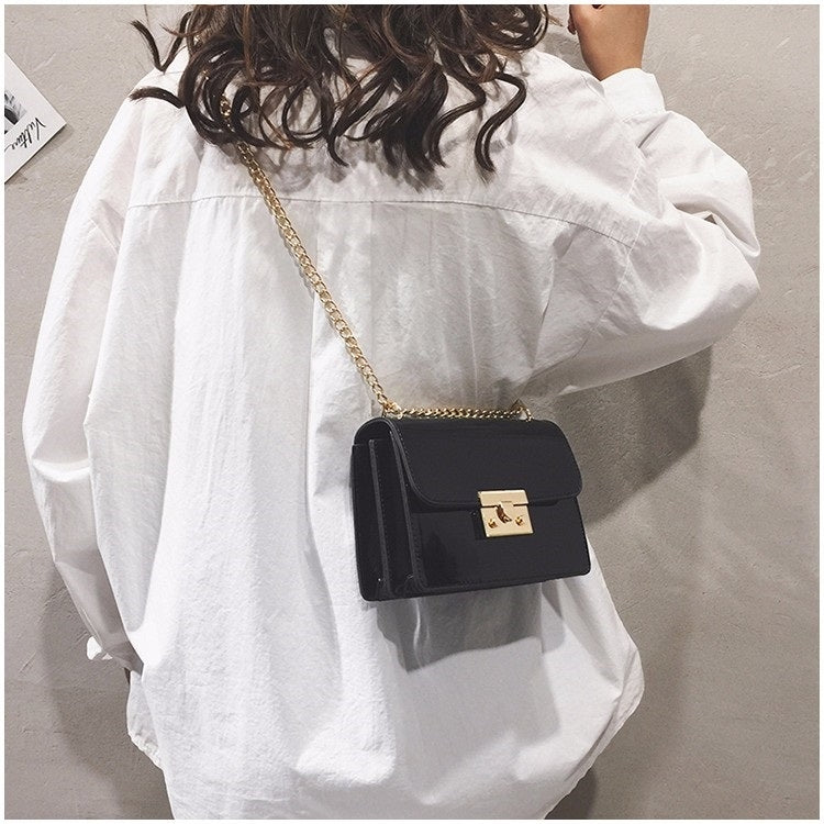 Pure Color Glossy Surface Small Square Bag Handbag Single Shoulder Bag Messenger Bag