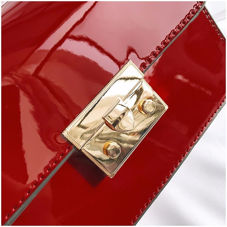 Pure Color Glossy Surface Small Square Bag Handbag Single Shoulder Bag Messenger Bag