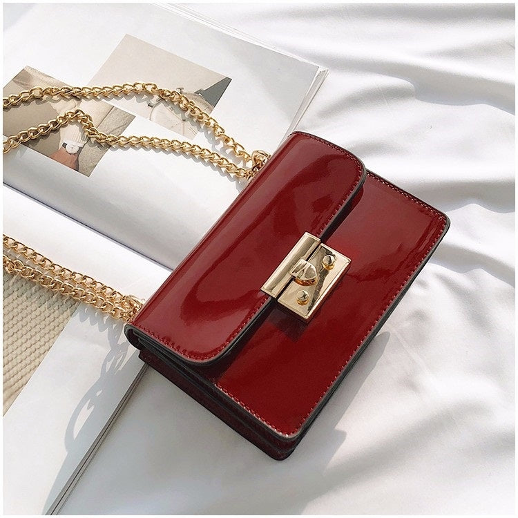 Pure Color Glossy Surface Small Square Bag Handbag Single Shoulder Bag Messenger Bag