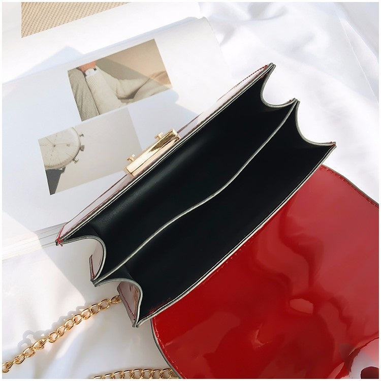 Pure Color Glossy Surface Small Square Bag Handbag Single Shoulder Bag Messenger Bag