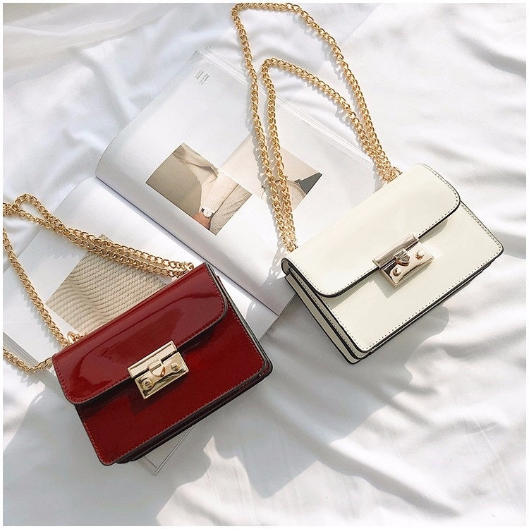 Pure Color Glossy Surface Small Square Bag Handbag Single Shoulder Bag Messenger Bag