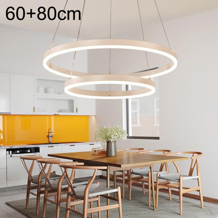 Modern Minimalist Ring LED Chandeliers Restaurant Bedroom Creative Personality Round Aluminum Lamps, Double Circle 60+80cm