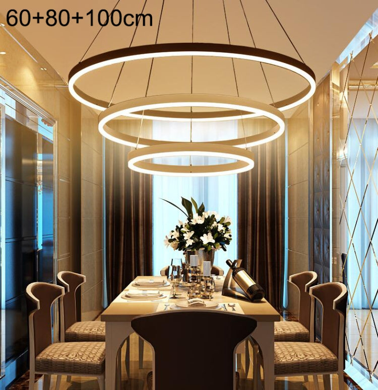 Modern Minimalist Ring LED Chandelier Restaurant Bedroom Creative Personality Round Aluminum Lamp, Three Circle 60 + 80 + 100cm