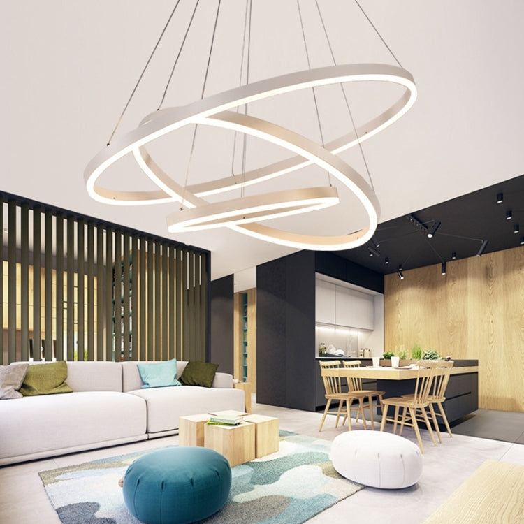 Modern Minimalist Ring LED Chandelier Restaurant Bedroom Creative Personality Round Aluminum Lamp, Three Circle 40+60+80cm, Stepless Dimming + Remote Control