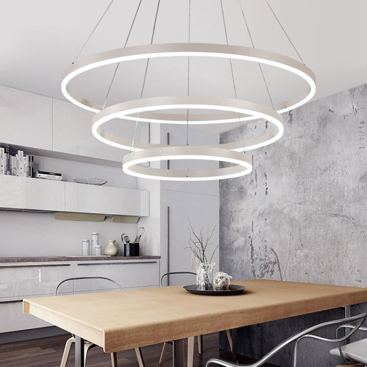 Modern Minimalist Ring LED Chandelier Restaurant Bedroom Creative Personality Round Aluminum Lamp, Three Circle 40+60+80cm, Stepless Dimming + Remote Control