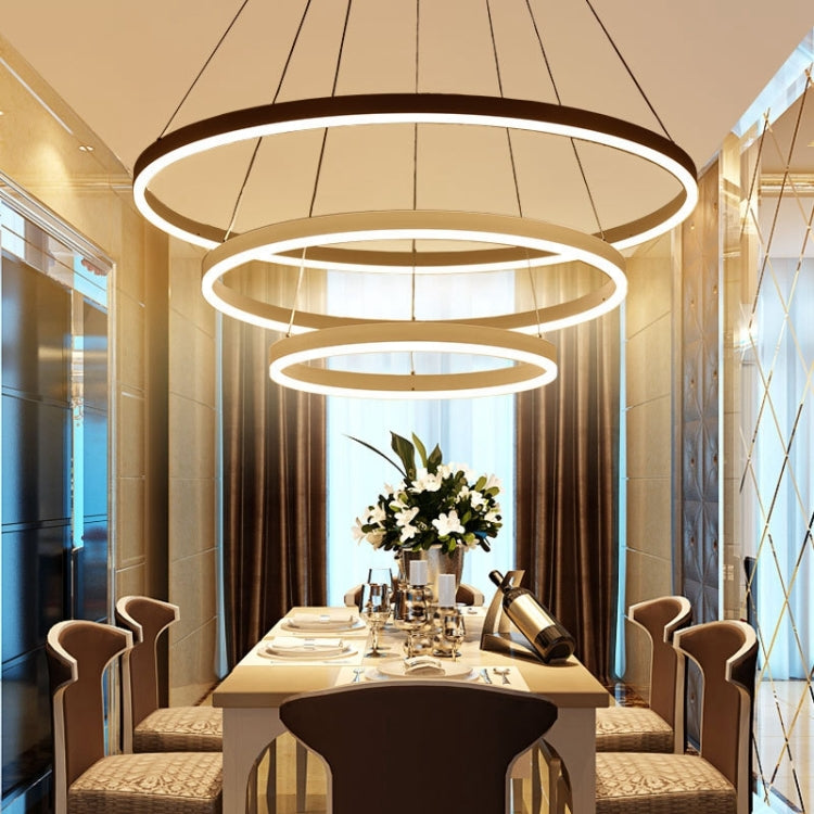 Modern Minimalist Ring LED Chandelier Restaurant Bedroom Creative Personality Round Aluminum Lamp, Three Circle 40+60+80cm, Stepless Dimming + Remote Control