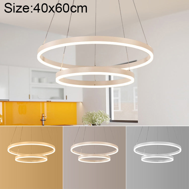 Modern Minimalist Ring LED Chandelier Restaurant Bedroom Creative Personality Round Aluminum Lamps, Double Circle 40+60cm, Stepless Dimming + Remote Control